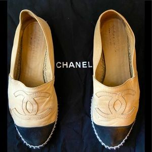 AUTHENTIC CHANEL 2-Tone CC Logo Espadrilles